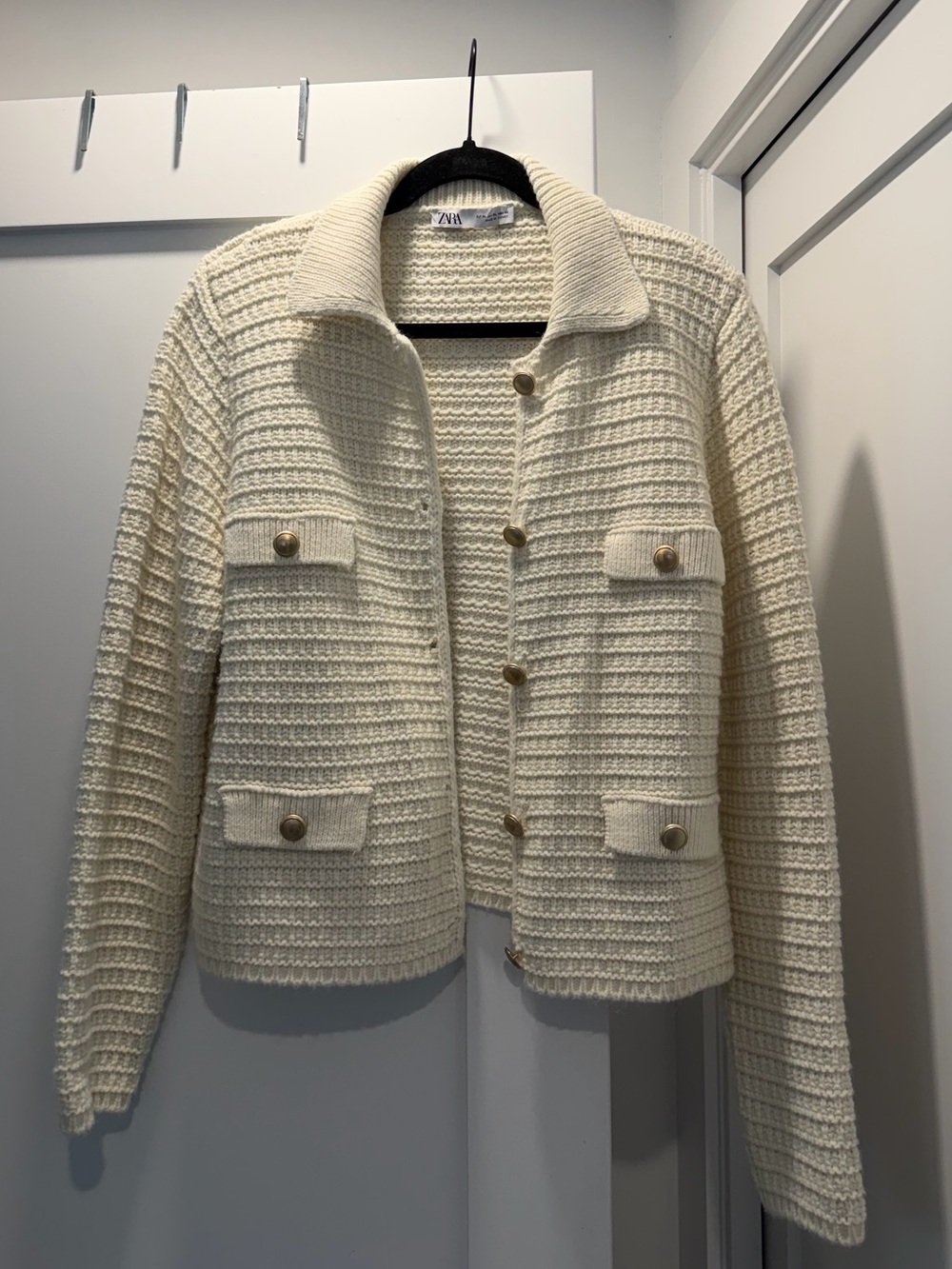 ZARA Cream Textured Knit Button Jacket Cardigan